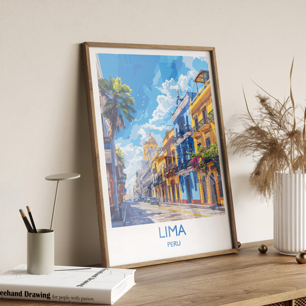 Lima Travel Print, Travel Poster of Lima, Peru Poster, Lima Wall Art Lovers Gift, Peru Wall Art Gift