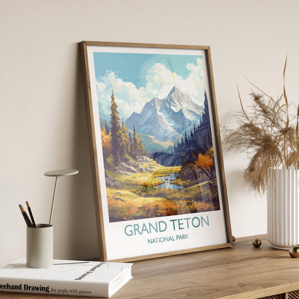 Grand Teton Poster, Travel Print of Grand Teton, North America, Grand Teton Art Lovers Gift, USA National Park, Travel Gift