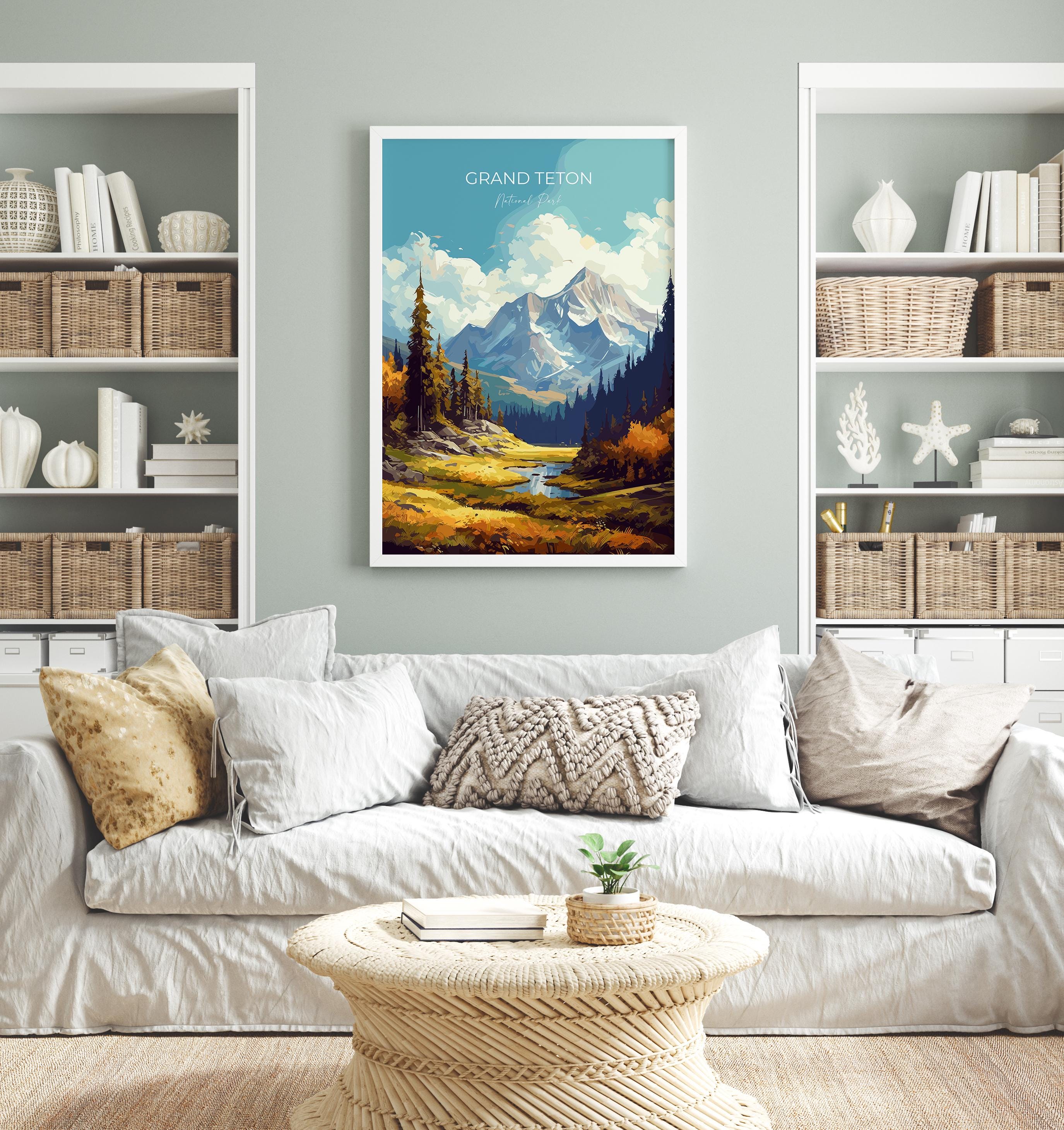 Grand Teton Print, Travel Poster of Grand Teton, North America, Grand Teton Art Lovers Gift, USA National Park, Travel Gift NQ Media Designs