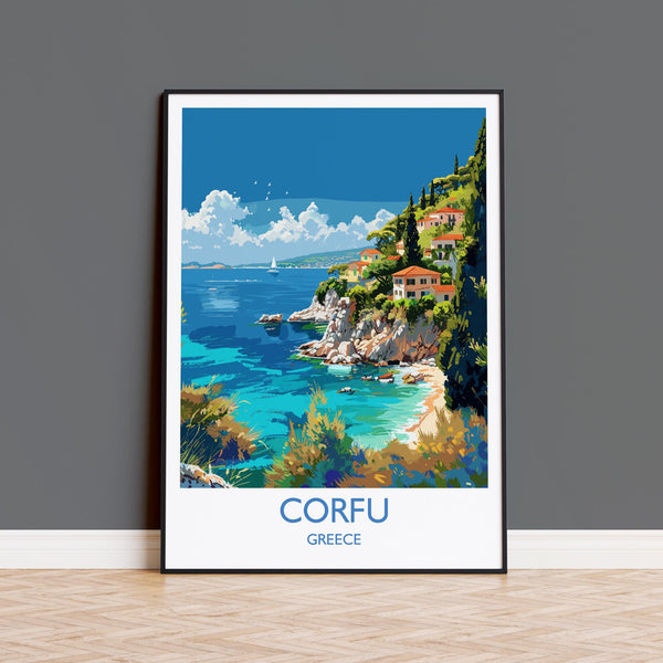Corfu Travel Print, Travel Poster of Corfu, Greece Gift, Greek Islands Art Lovers Gift, Corfu Gift Art, Wall Art Print