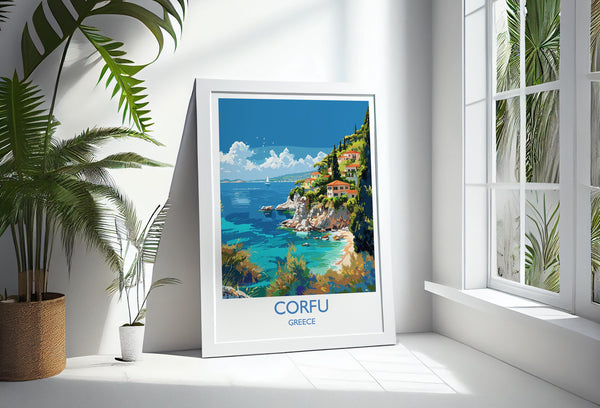 Corfu Travel Print, Travel Poster of Corfu, Greece Gift, Greek Islands Art Lovers Gift, Corfu Gift Art, Wall Art Print