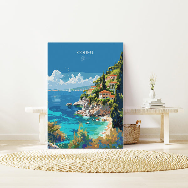 Corfu Travel Poster, Travel Print of Corfu, Greece Gift, Greek Islands Art Lovers Gift, Corfu Gift Art, Wall Art Print