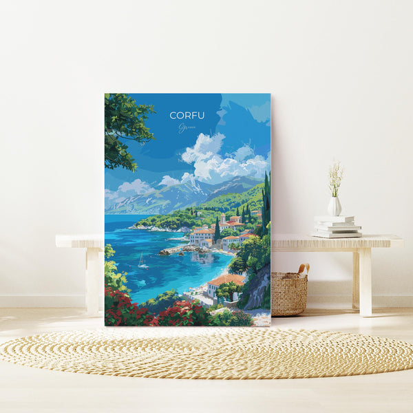 Corfu Travel Poster, Travel Print of Corfu, Greece Gift, Greek Islands Art Lovers Gift, Corfu Gift Art, Wall Art Print