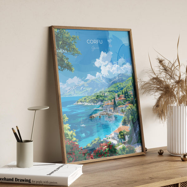 Corfu Travel Poster, Travel Print of Corfu, Greece Gift, Greek Islands Art Lovers Gift, Corfu Gift Art, Wall Art Print