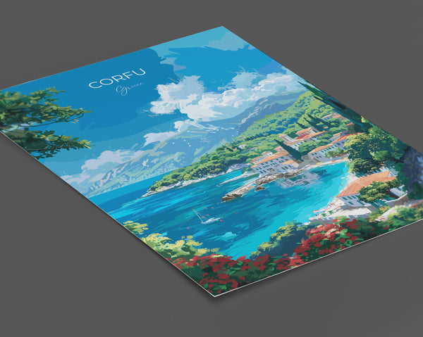 Corfu Travel Poster, Travel Print of Corfu, Greece Gift, Greek Islands Art Lovers Gift, Corfu Gift Art, Wall Art Print