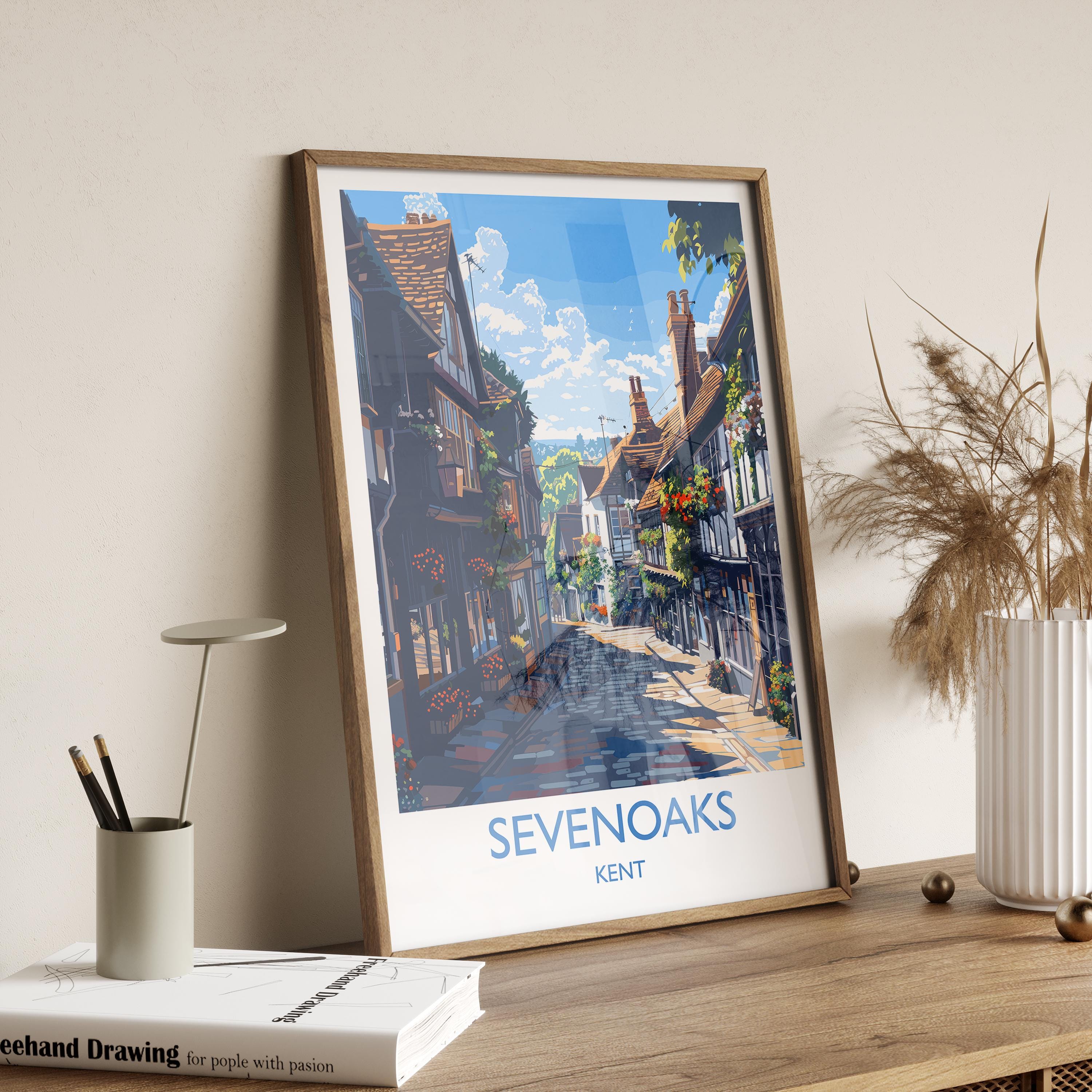 Sevenoaks Travel Poster, Travel Print of Sevenoaks, Kent Countryside Art Gift, England, Sevenoaks Art Lovers Gift, Wall Art Print NQ Media Designs
