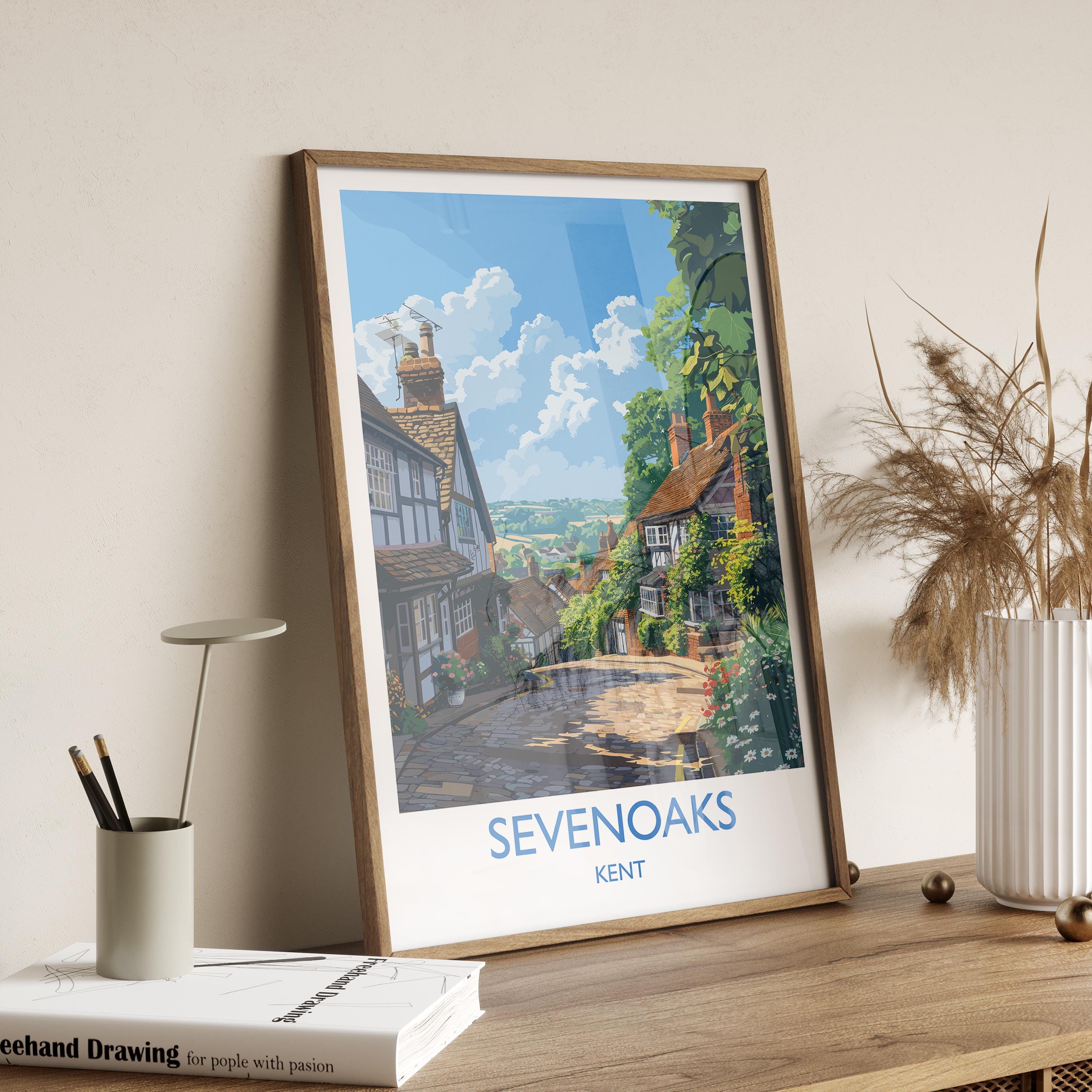 Sevenoaks Travel Poster, Travel Print of Sevenoaks, Kent Countryside Art Gift, England, Sevenoaks Art Lovers Gift, Wall Art Print NQ Media Designs