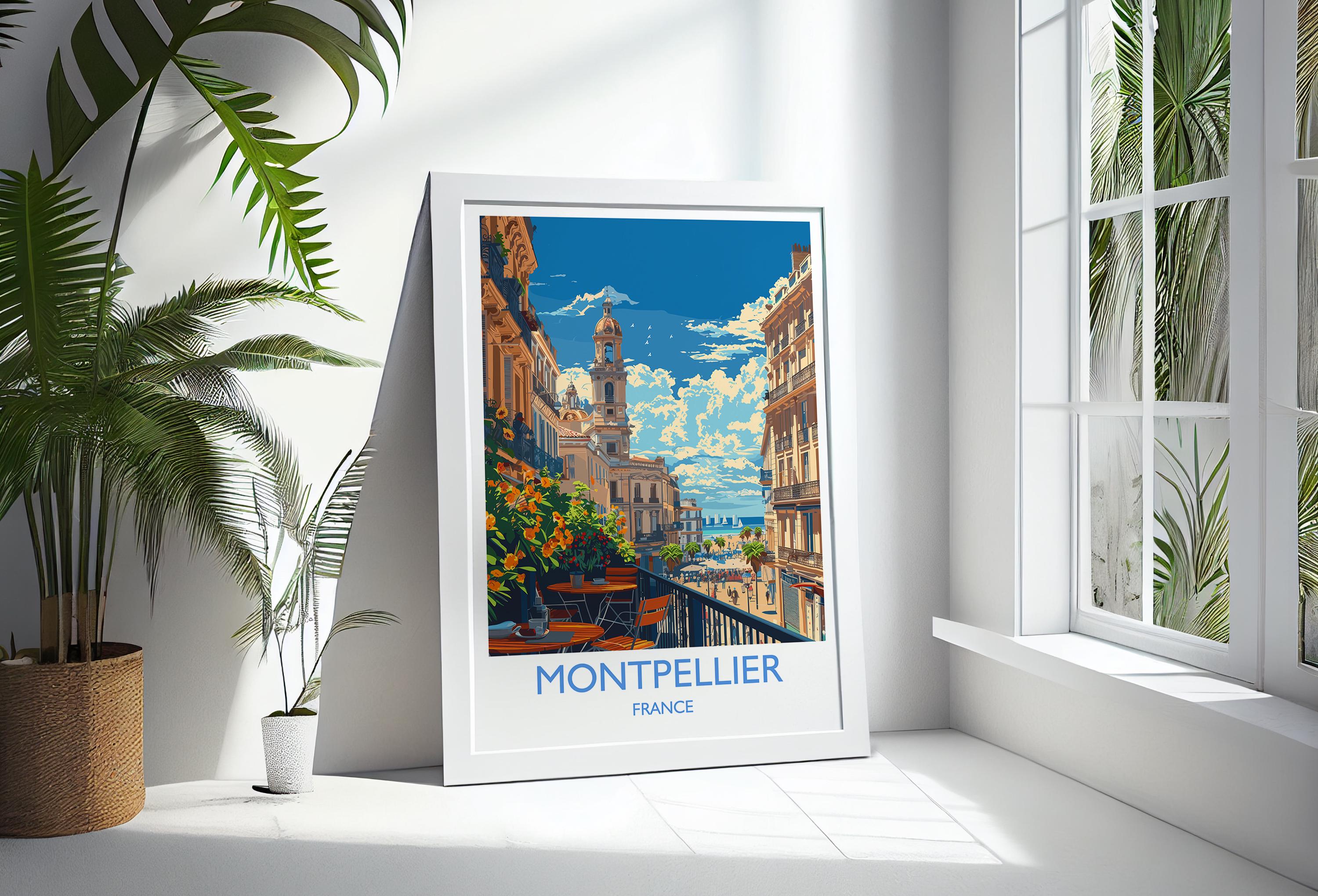 Montpellier Travel Poster Wall Art, Travel Print of Montpellier, Montpellier Art Lovers Gift, South of France, French Coast Art Gift NQ Media Designs
