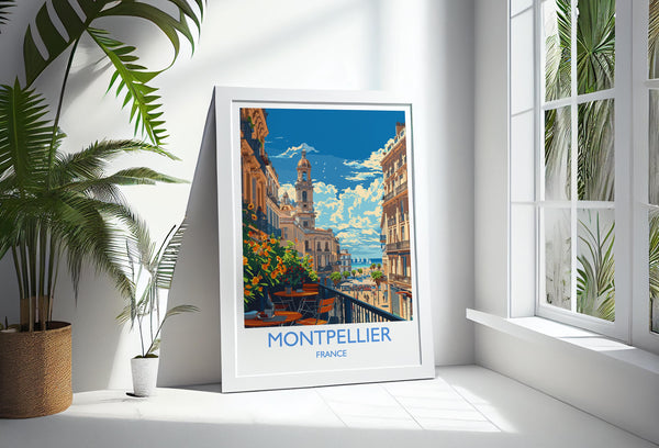 Montpellier Travel Poster Wall Art, Travel Print of Montpellier, Montpellier Art Lovers Gift, South of France, French Coast Art Gift