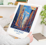 Chicago Travel Poster Wall Art, Travel Print of Chicago, Illinois, Chicago Art Lovers Gift, USA City Art Gift, NQ Media Designs