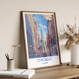 Chicago Travel Poster Wall Art, Travel Print of Chicago, Illinois, Chicago Art Lovers Gift, USA City Art Gift, NQ Media Designs