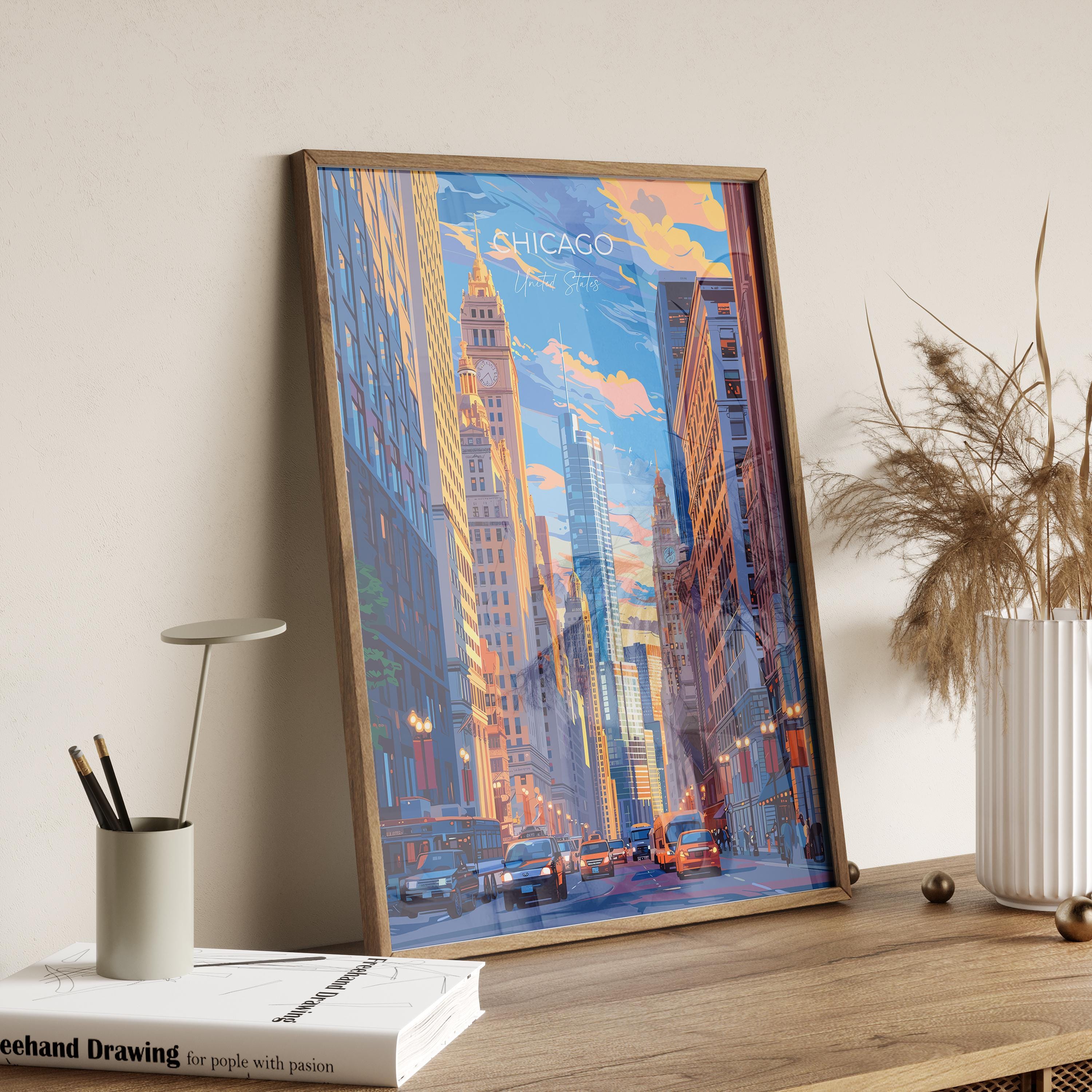 Chicago Travel Print Wall Art, Travel Poster of Chicago, Illinois, Chicago Art Lovers Gift, USA City Art Gift, NQ Media Designs