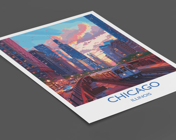 Chicago Travel Poster Wall Art, Travel Print of Chicago, Illinois, Chicago Art Lovers Gift, USA City Art Gift,