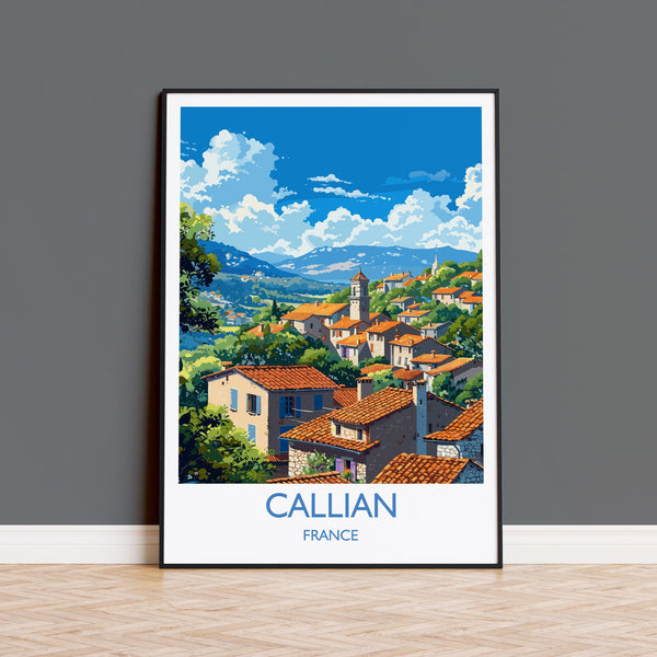 Callian Travel Poster Wall Art, Travel Print of Callian, Cote D'Azur Art Lovers Gift, South of France, French Coast Art Gift