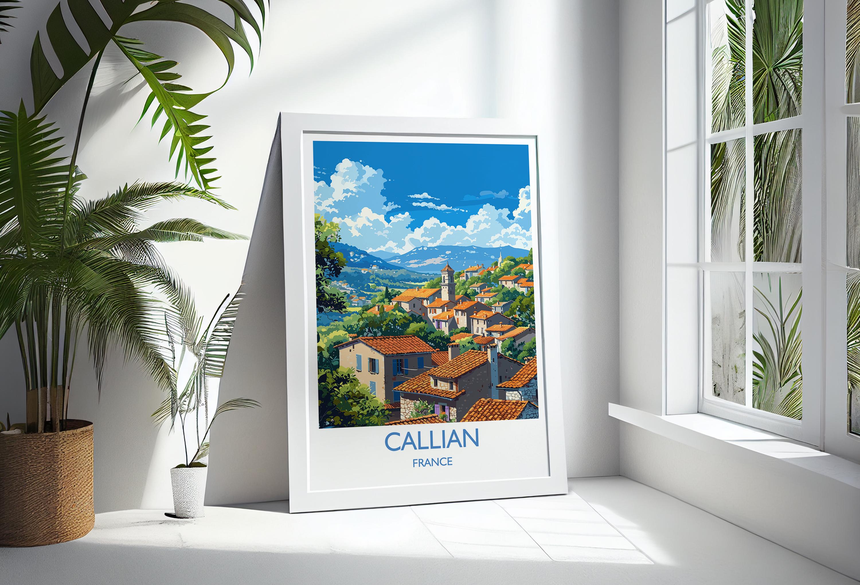 Callian Travel Poster Wall Art, Travel Print of Callian, Cote D'Azur Art Lovers Gift, South of France, French Coast Art Gift NQ Media Designs