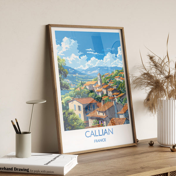 Callian Travel Poster Wall Art, Travel Print of Callian, Cote D'Azur Art Lovers Gift, South of France, French Coast Art Gift