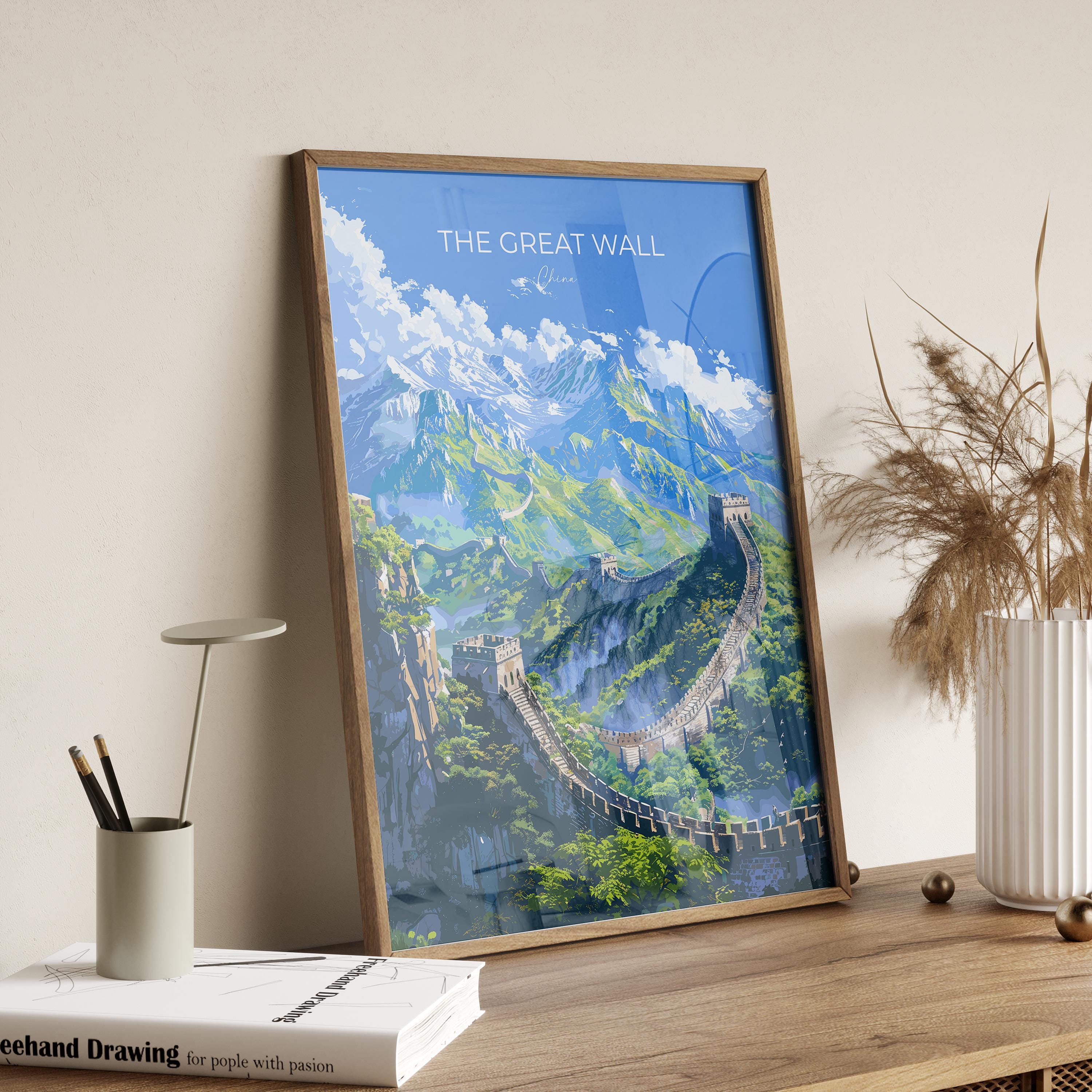 Great Wall of China Travel Poster, Travel Print of Great Wall of China, The Great Wall Art lovers Gift, China Wall Art Gift NQ Media Designs