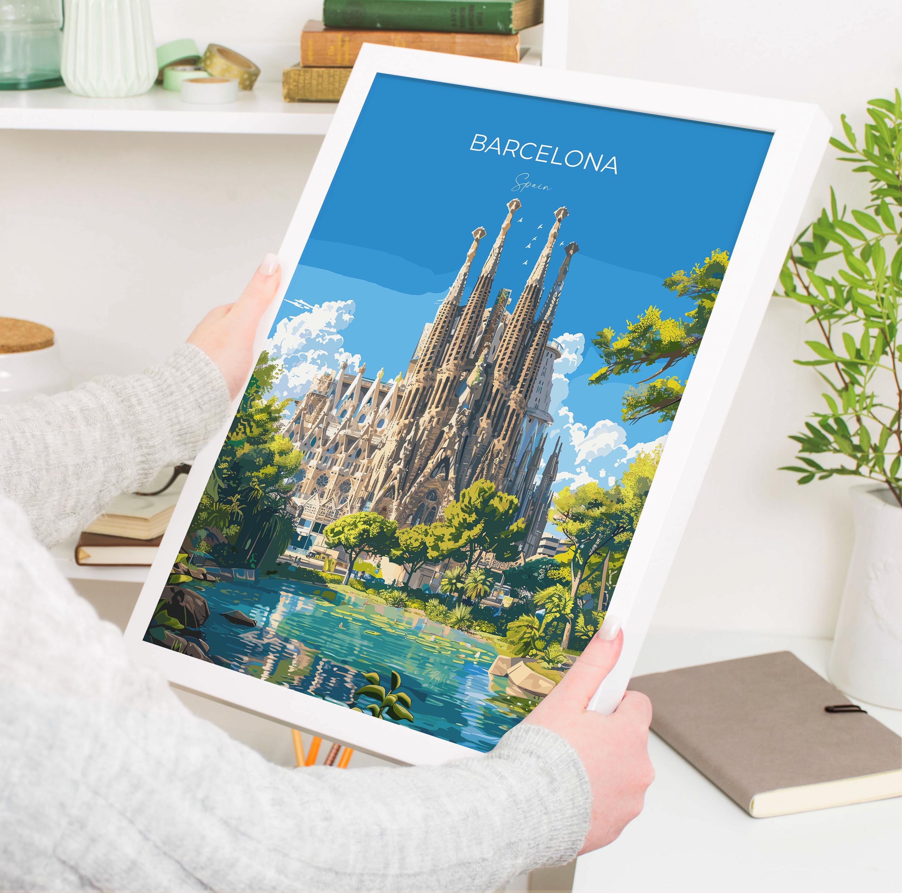 Barcelona Travel Poster, Travel Print of Barcelona, Spain Poster, Barcelona Wall Art Lovers Gift, Spain Art NQ Media Designs