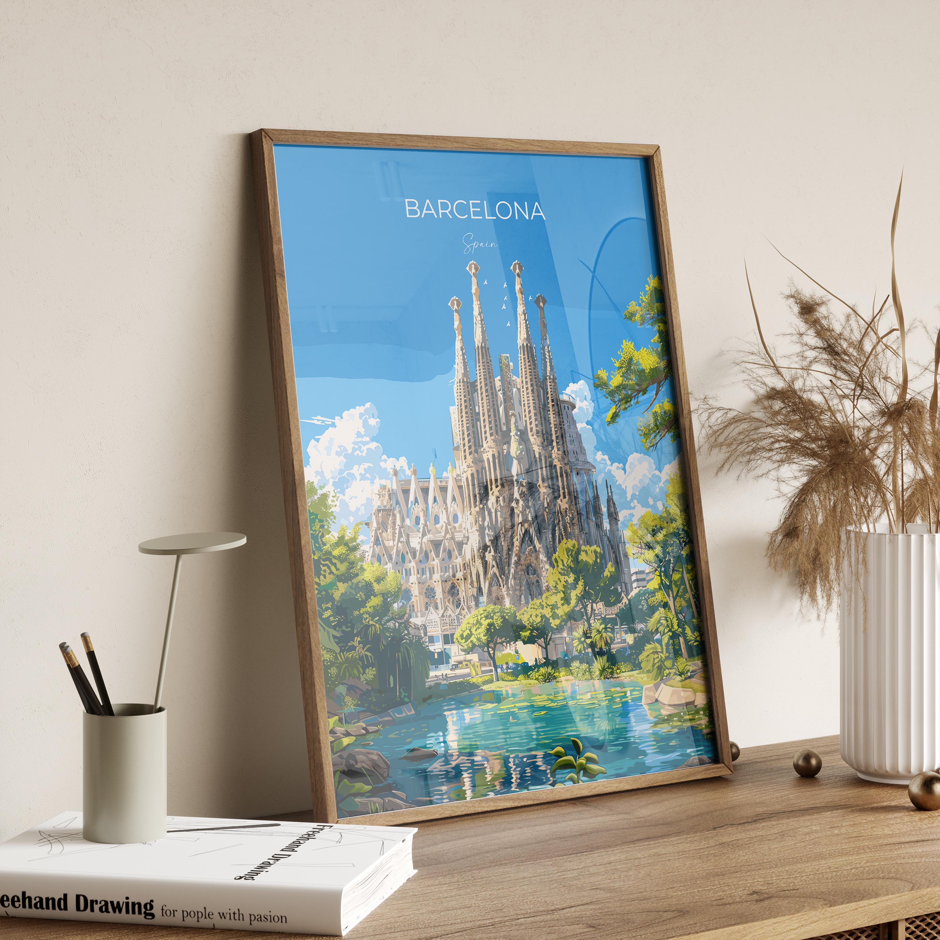 Barcelona Travel Poster, Travel Print of Barcelona, Spain Poster, Barcelona Wall Art Lovers Gift, Spain Art NQ Media Designs