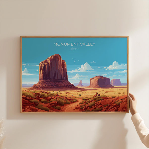 Monument Valley Travel Poster Wall Art, Landscape Travel Print of Monument Valley, National Park Art, Arizona USA, Travel Wall Art Gift