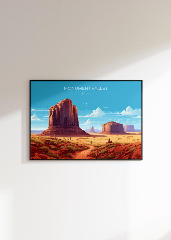 Monument Valley Travel Poster Wall Art, Landscape Travel Print of Monument Valley, National Park Art, Arizona USA, Travel Wall Art Gift