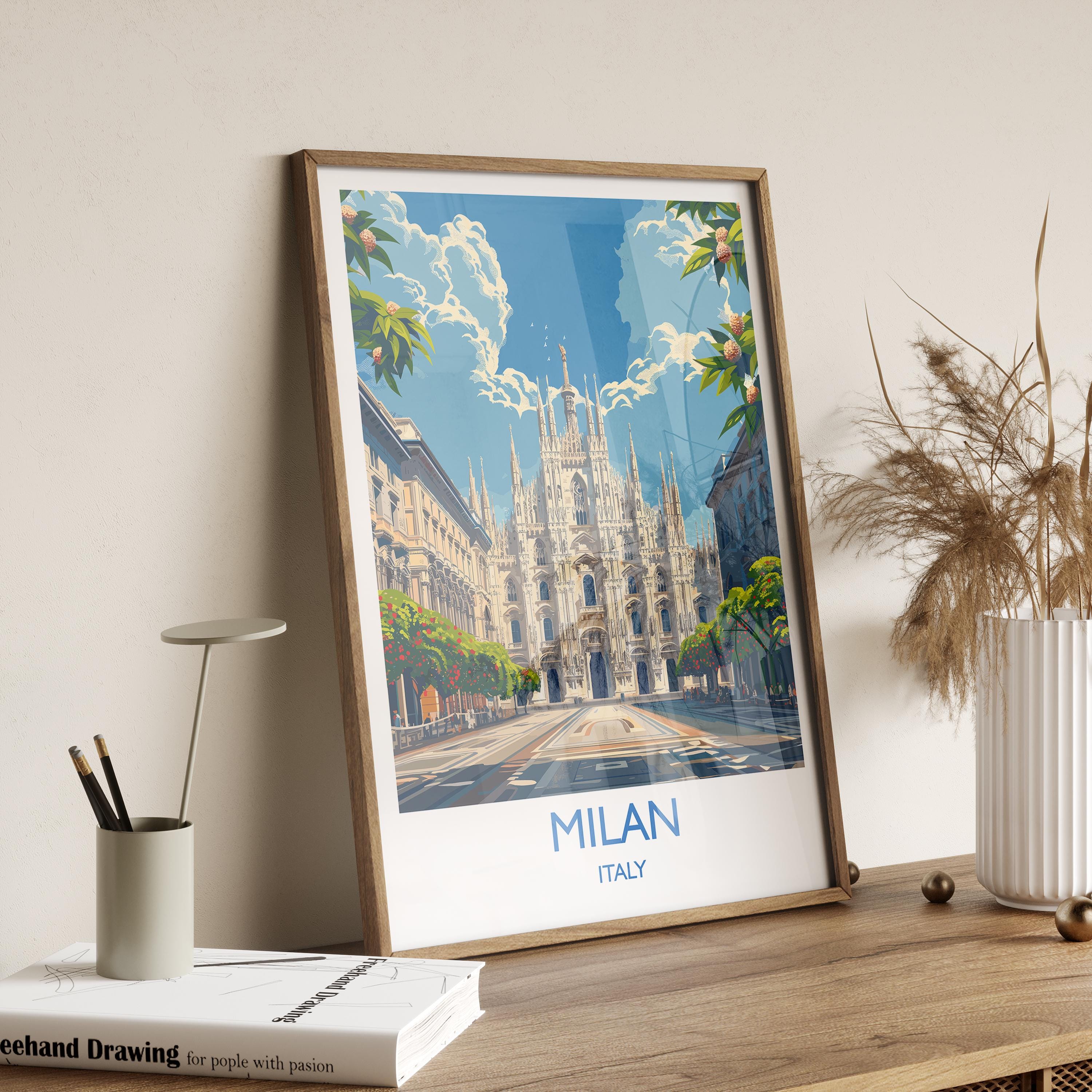 Milan Travel Poster Wall Art, Travel Print of Milan, Milan Art Lovers Gift, Italy, Italian City Art Gift NQ Media Designs