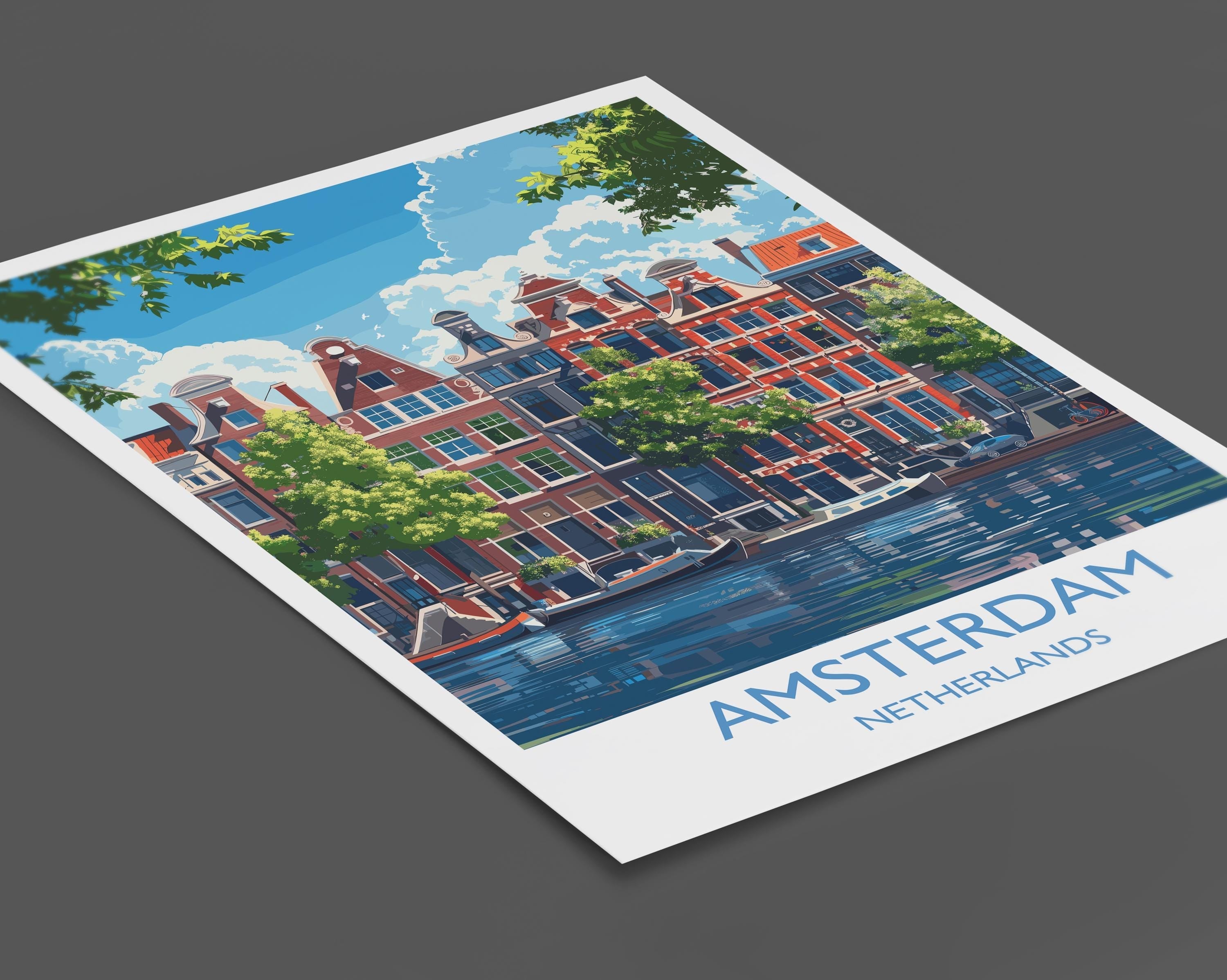 Amsterdam Travel Poster, Travel Print of Amsterdam, Netherlands, Dutch Art Lovers Gift, Wall Art Print NQ Media Designs