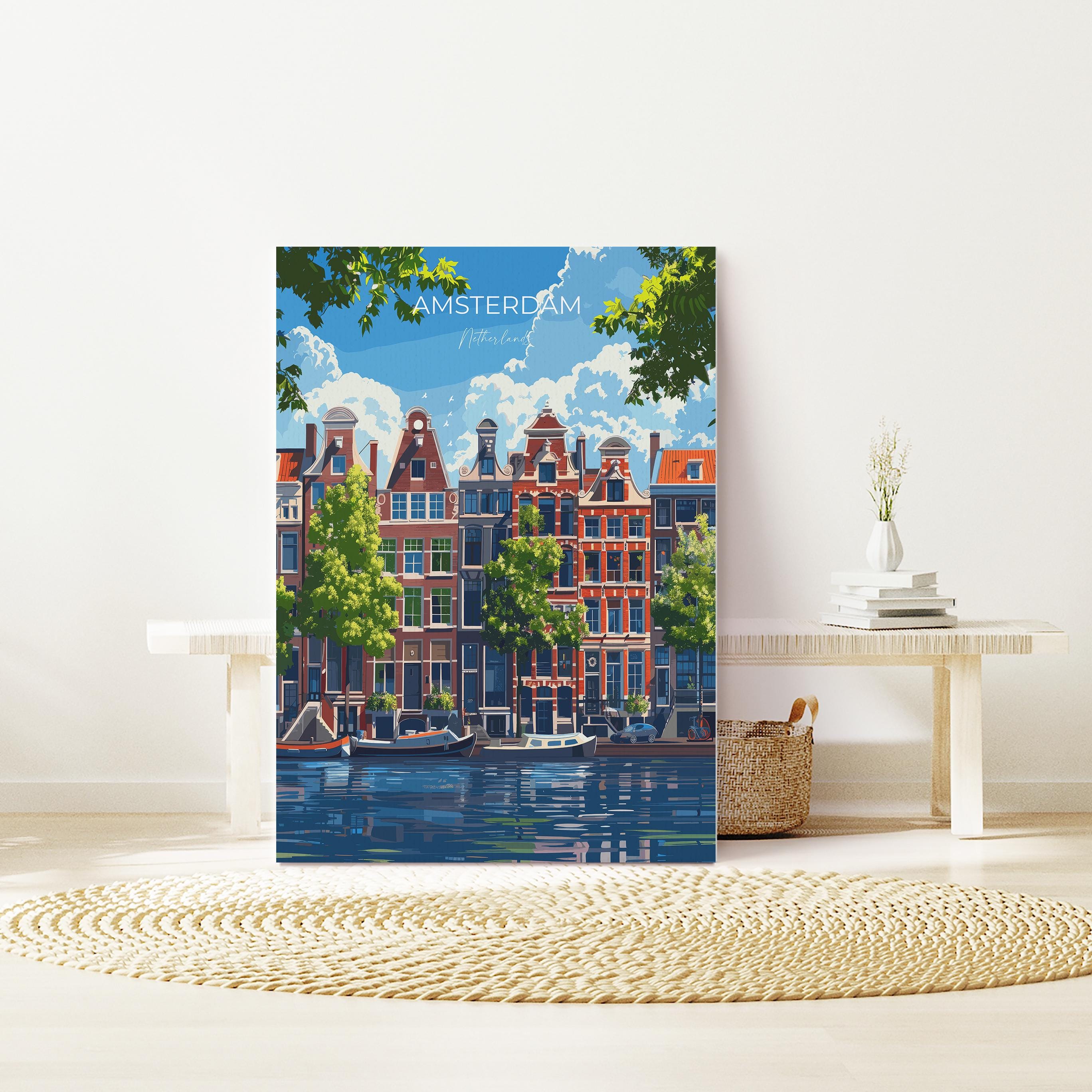 Amsterdam Travel Print, Travel Poster of Amsterdam, Netherlands, Dutch Art Lovers Gift, Wall Art Print NQ Media Designs