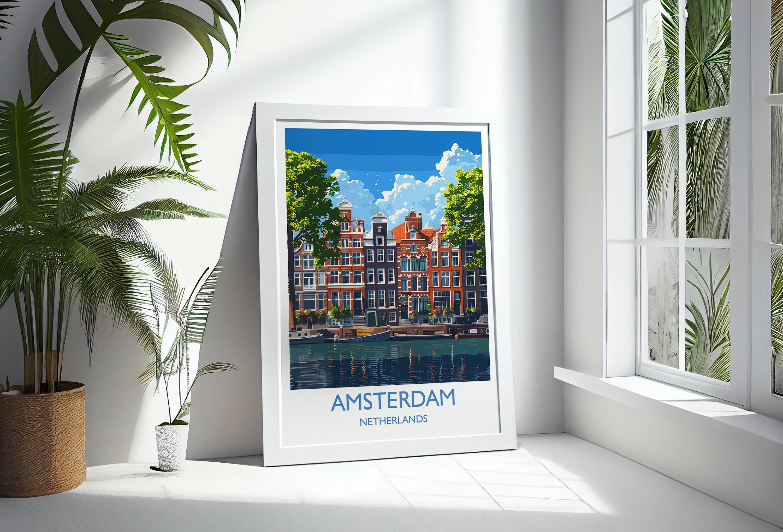 Amsterdam Travel Poster, Travel Print of Amsterdam, Netherlands, Dutch Art Lovers Gift, Wall Art Print NQ Media Designs