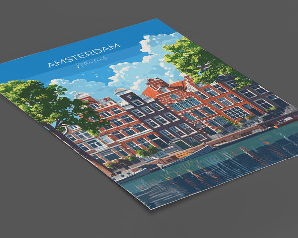 Amsterdam Travel Print, Travel Poster of Amsterdam, Netherlands, Dutch Art Lovers Gift, Wall Art Print