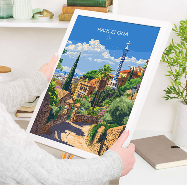 Barcelona Travel Poster, Travel Print of Barcelona, Spain Poster, Barcelona Wall Art Lovers Gift, Spain Art