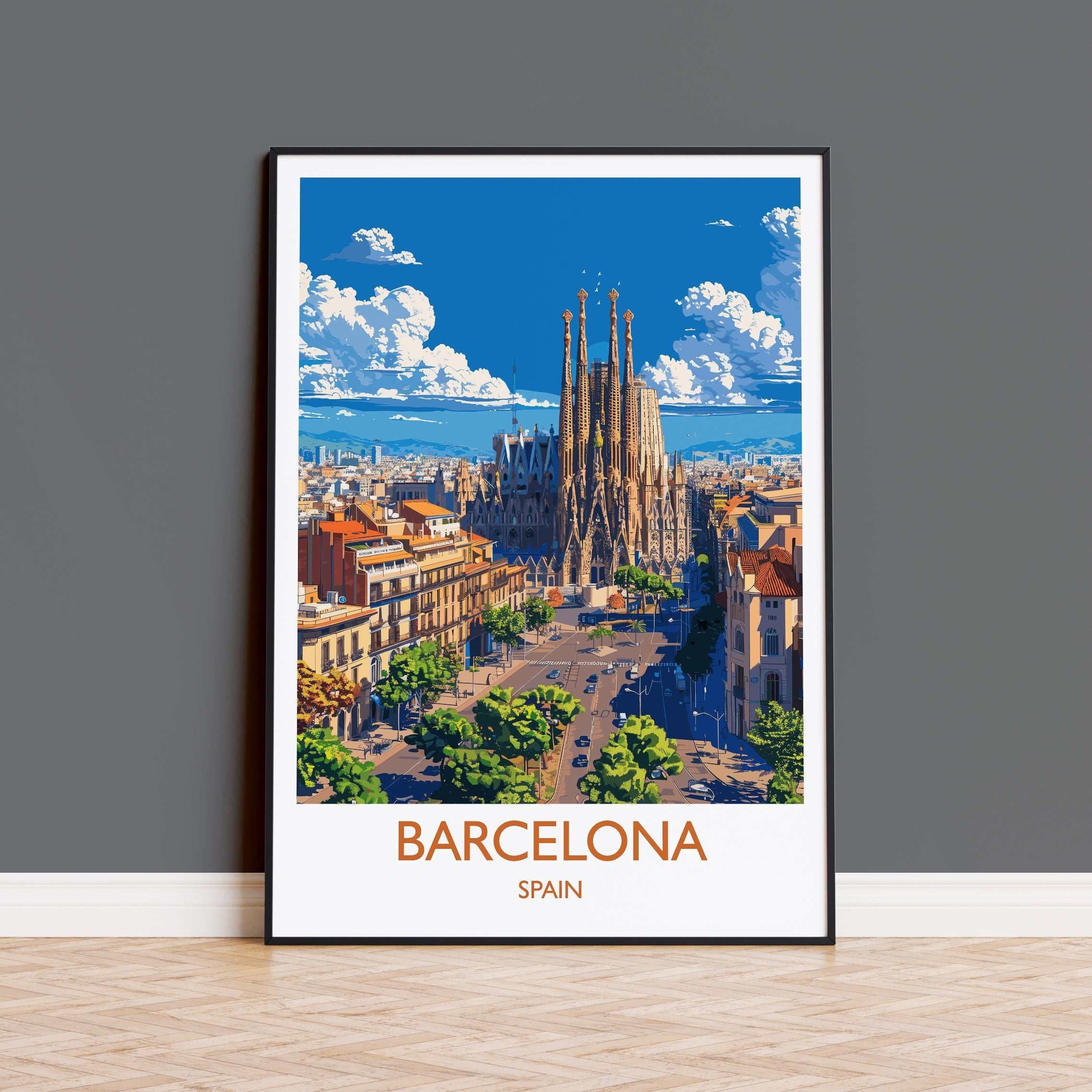 Barcelona Travel Print, Travel Poster of Barcelona, Spain Poster, Barcelona Wall Art Lovers Gift, Spain Art NQ Media Designs