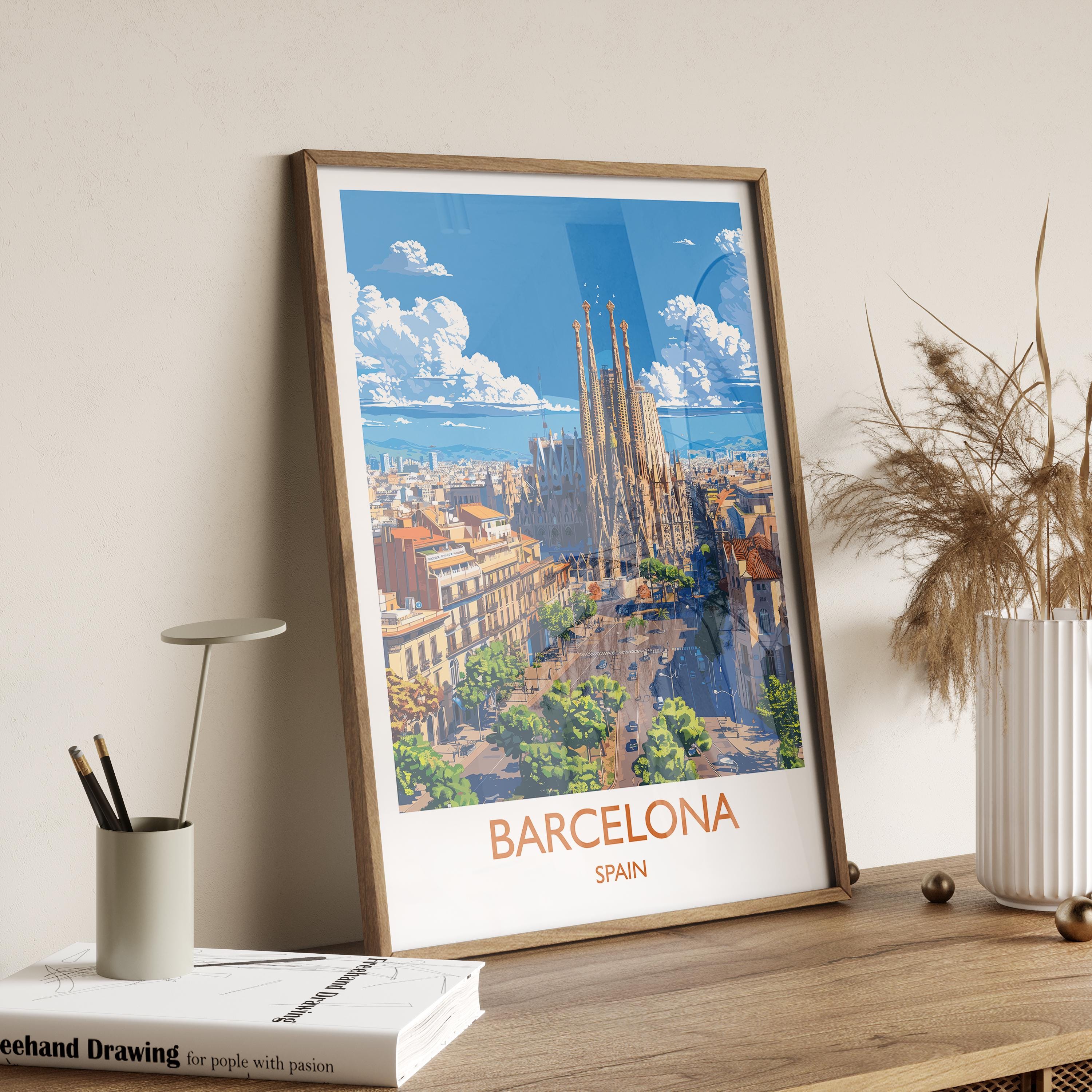 Barcelona Travel Print, Travel Poster of Barcelona, Spain Poster, Barcelona Wall Art Lovers Gift, Spain Art NQ Media Designs