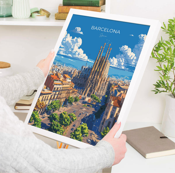 Barcelona Travel Poster, Travel Print of Barcelona, Spain Poster, Barcelona Wall Art Lovers Gift, Spain Art