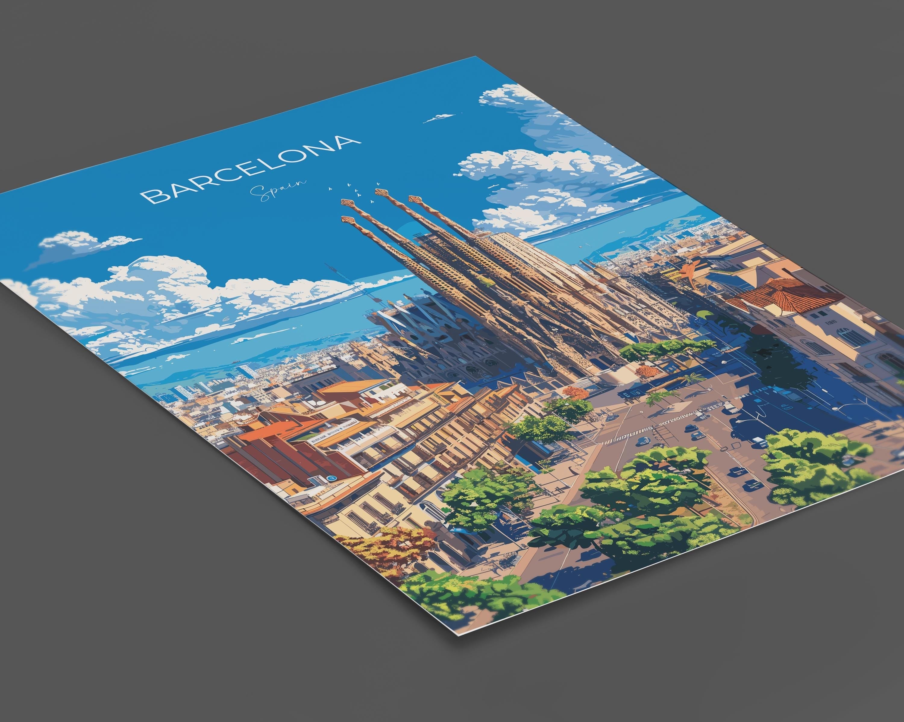 Barcelona Travel Poster, Travel Print of Barcelona, Spain Poster, Barcelona Wall Art Lovers Gift, Spain Art NQ Media Designs