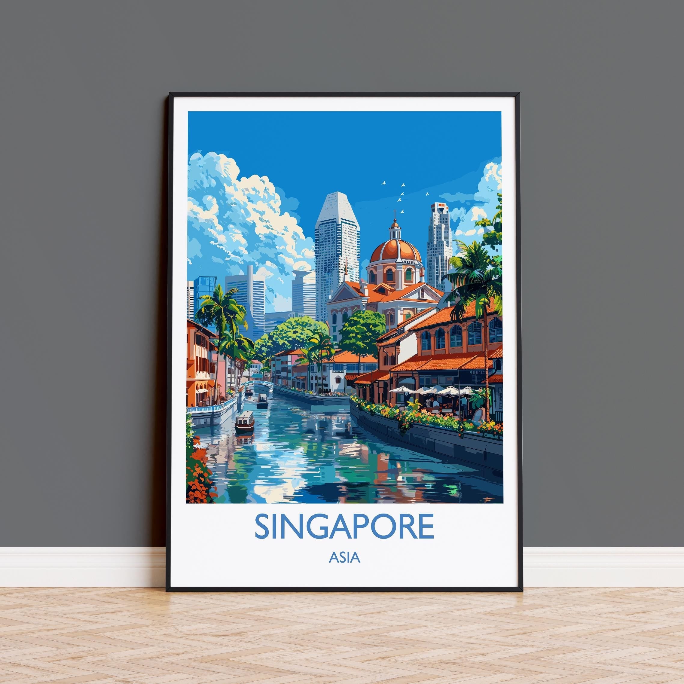 Singapore Travel Print, Travel Poster of Singapore, Singapore Wall Art Lovers Gift, Singapore Art NQ Media Designs