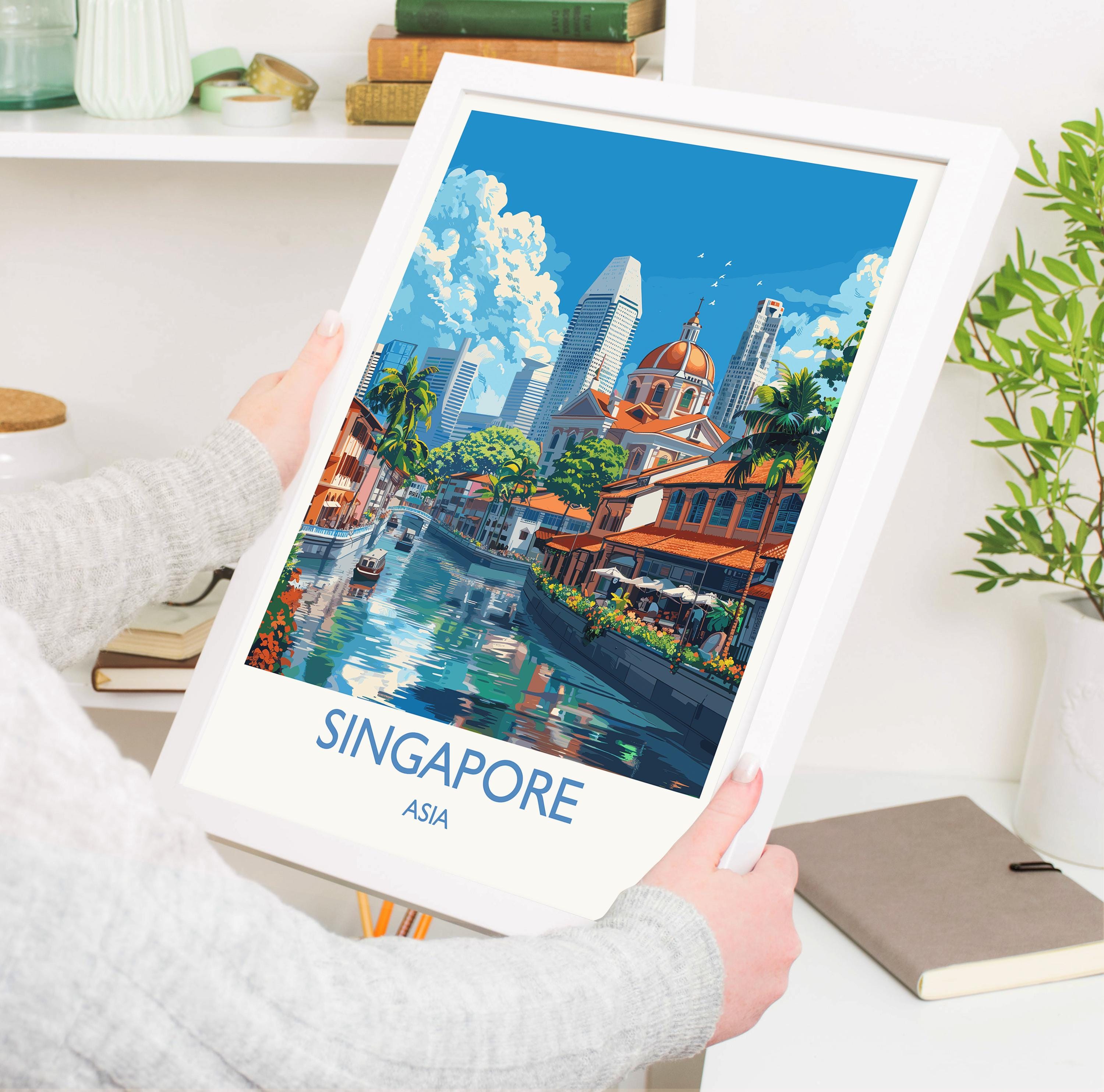 Singapore Travel Print, Travel Poster of Singapore, Singapore Wall Art Lovers Gift, Singapore Art NQ Media Designs