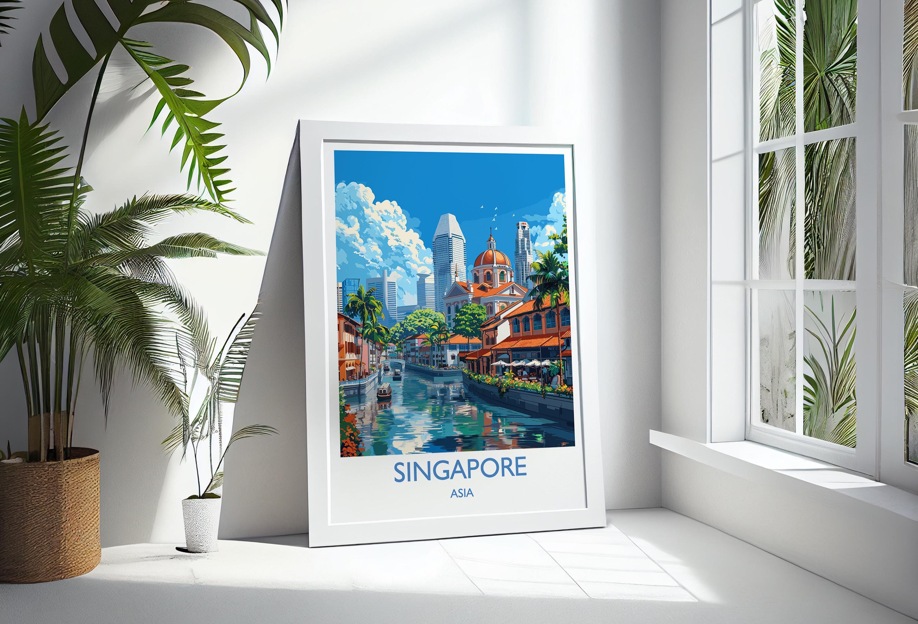 Singapore Travel Print, Travel Poster of Singapore, Singapore Wall Art Lovers Gift, Singapore Art NQ Media Designs