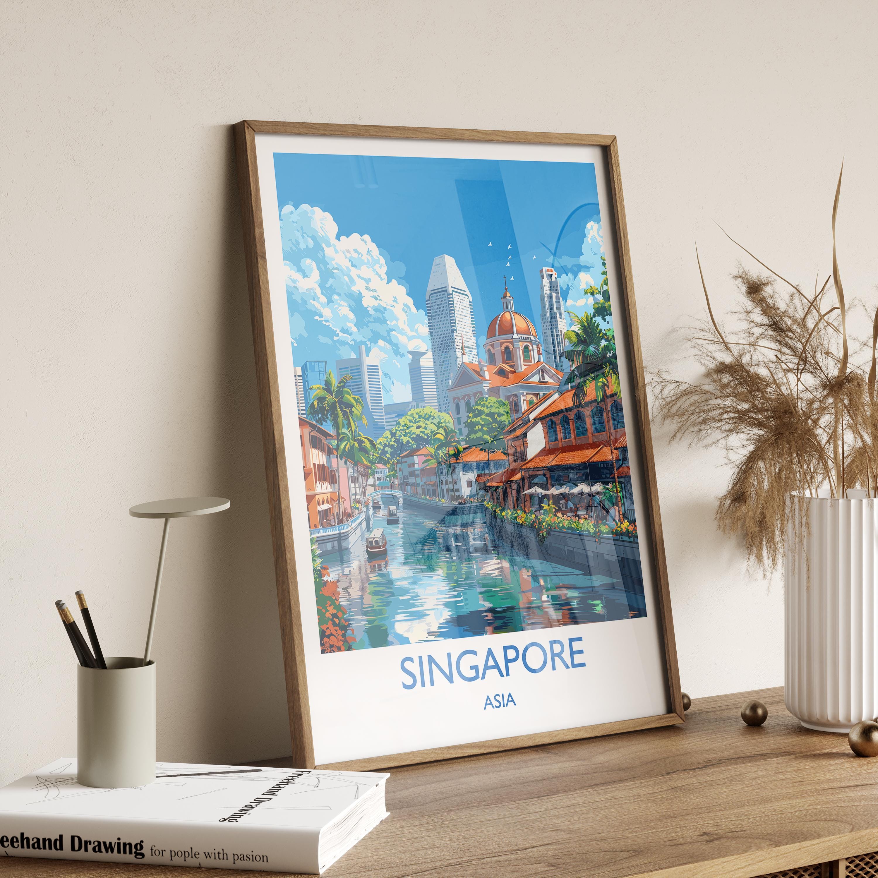 Singapore Travel Print, Travel Poster of Singapore, Singapore Wall Art Lovers Gift, Singapore Art NQ Media Designs