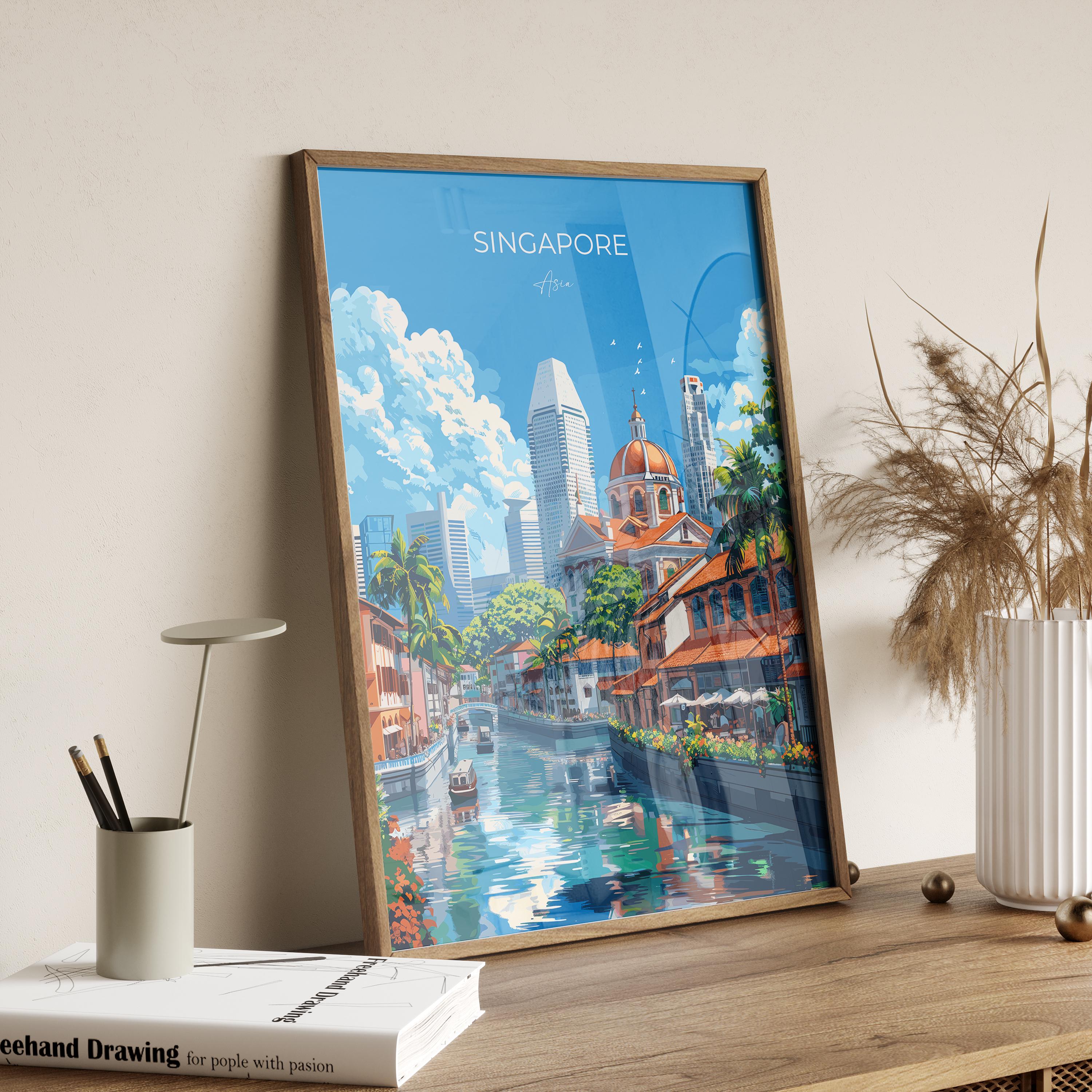 Singapore Travel Poster, Travel Print of Singapore, Singapore Wall Art Lovers Gift, Singapore Art NQ Media Designs