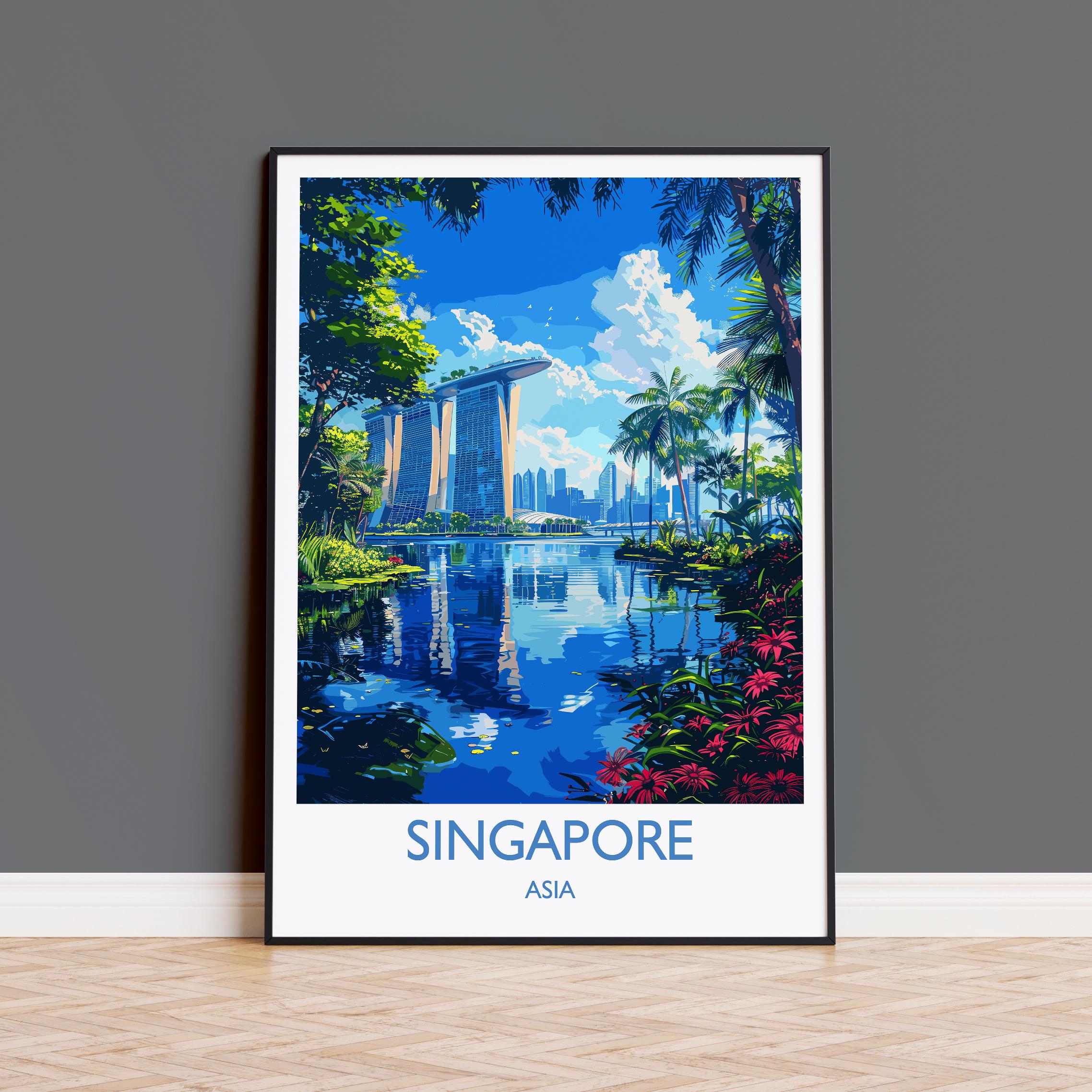 Singapore Travel Print, Travel Poster of Singapore, Singapore Wall Art Lovers Gift, Singapore Art NQ Media Designs