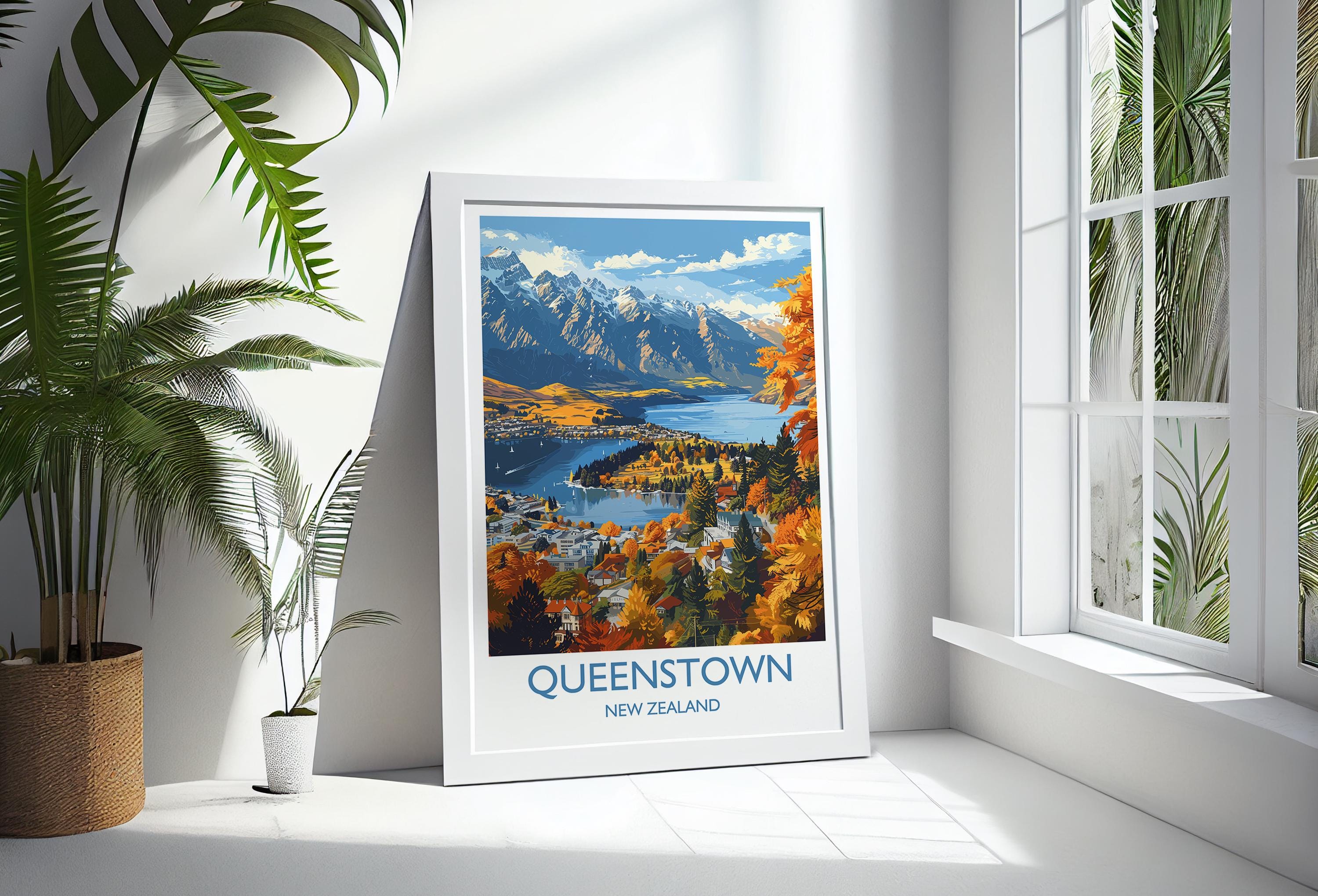 Queenstown Travel Print, Travel Poster of Queenstown, New Zealand Art Lovers Gift, Queenstown Wall Art NQ Media Designs