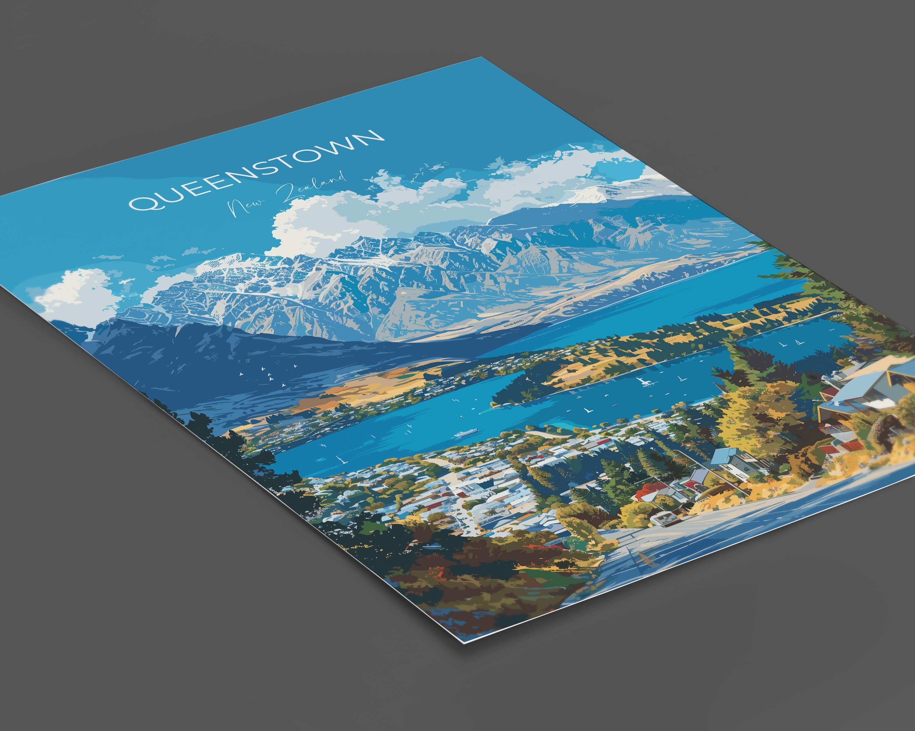 Queenstown Travel Poster, Travel Print of Queenstown, New Zealand Art Lovers Gift, Queenstown Wall Art NQ Media Designs