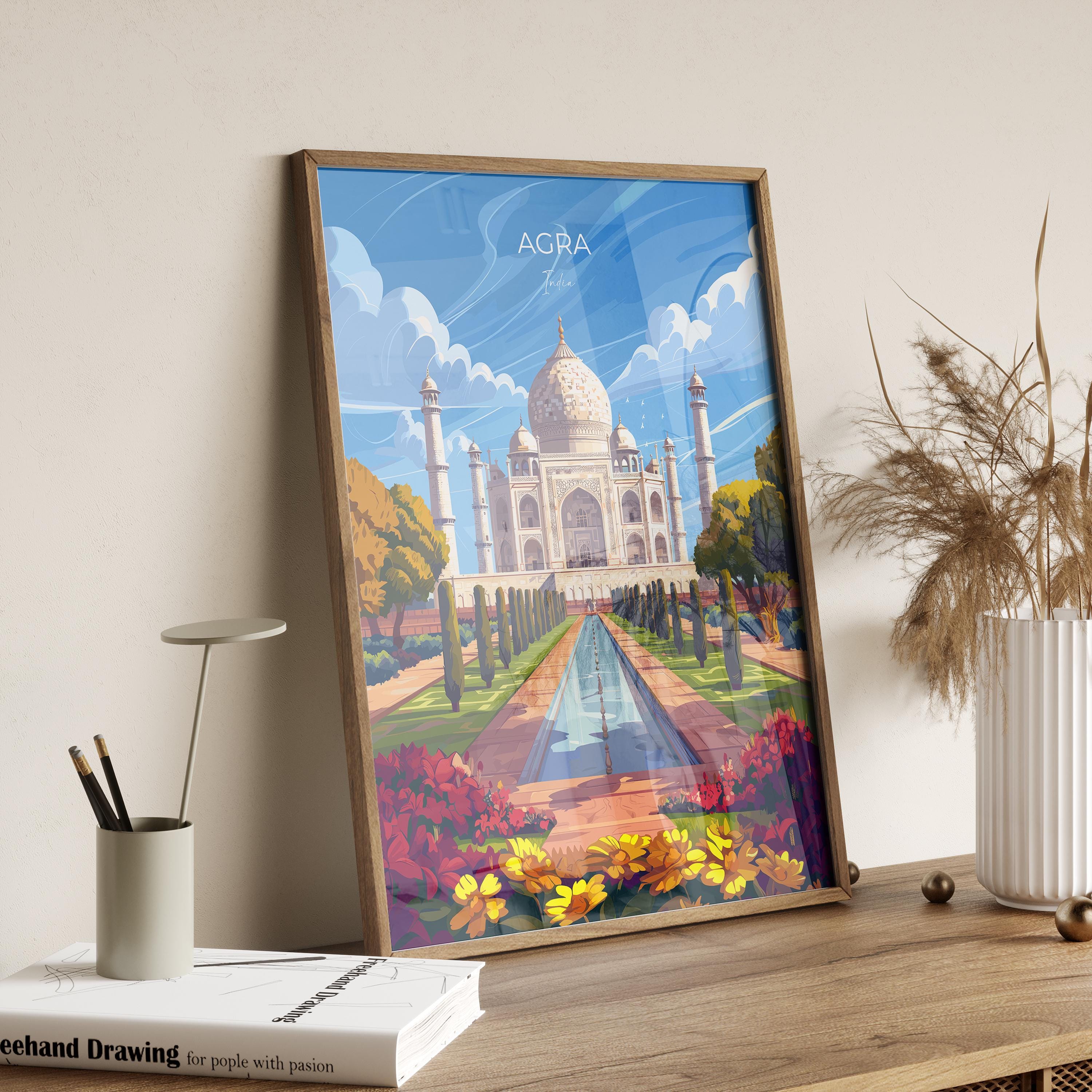 Agra Travel Poster, Travel Print of Agra, Taj Mahal Art Lovers Gift, Uttar Pradesh, India Wall Art NQ Media Designs