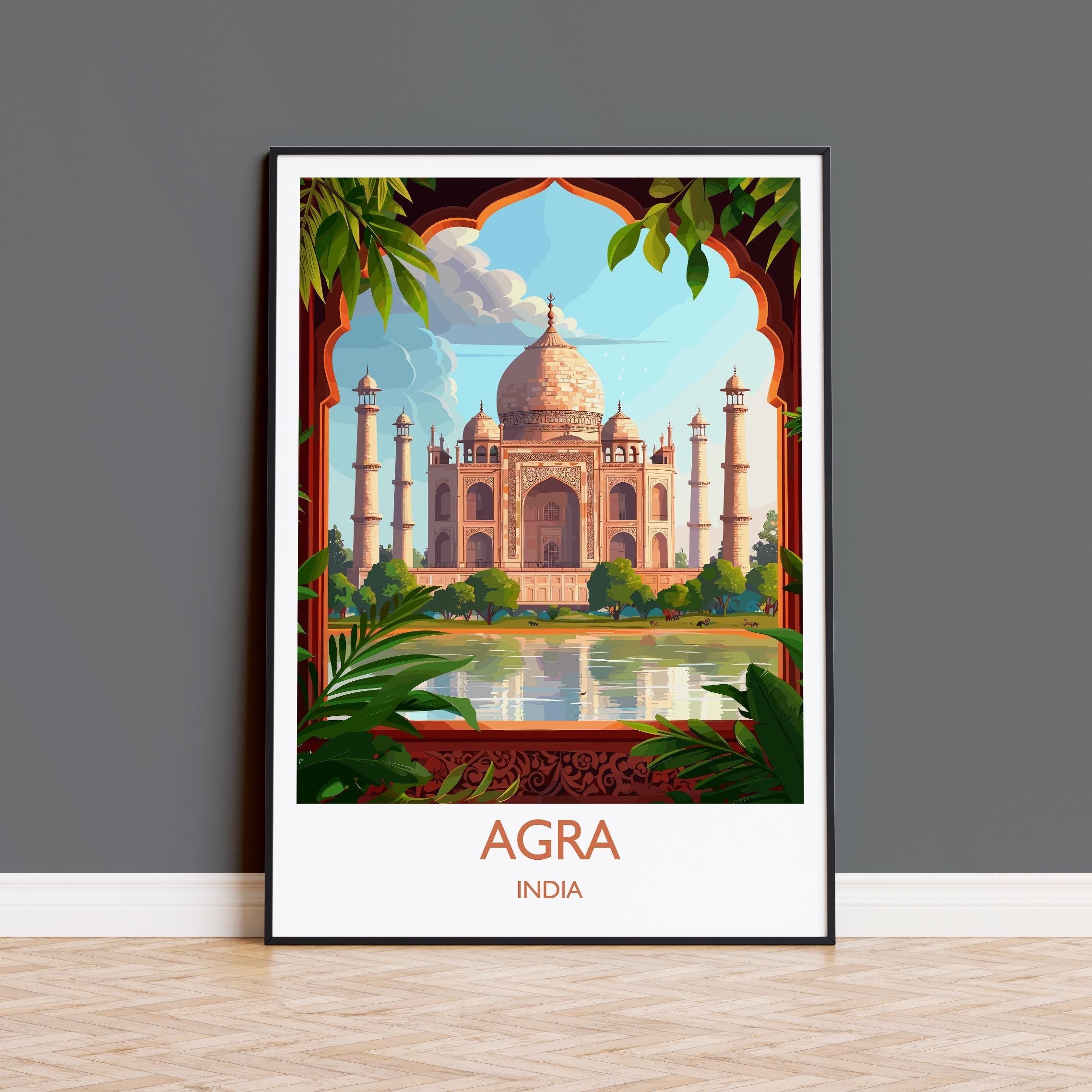 Agra Travel Print, Travel Poster of Agra, Taj Mahal Art Lovers Gift, Uttar Pradesh, India Wall Art NQ Media Designs