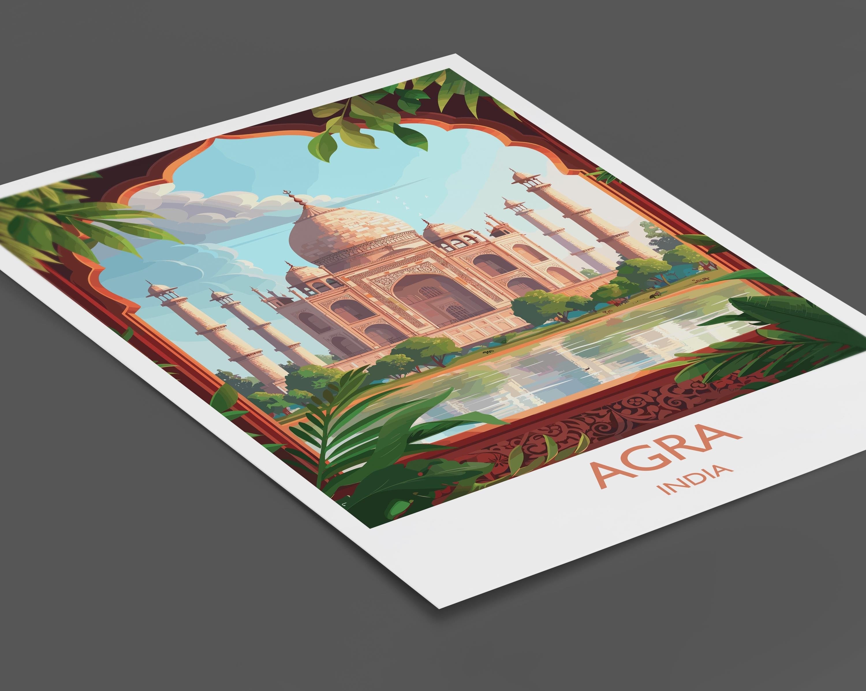 Agra Travel Print, Travel Poster of Agra, Taj Mahal Art Lovers Gift, Uttar Pradesh, India Wall Art NQ Media Designs