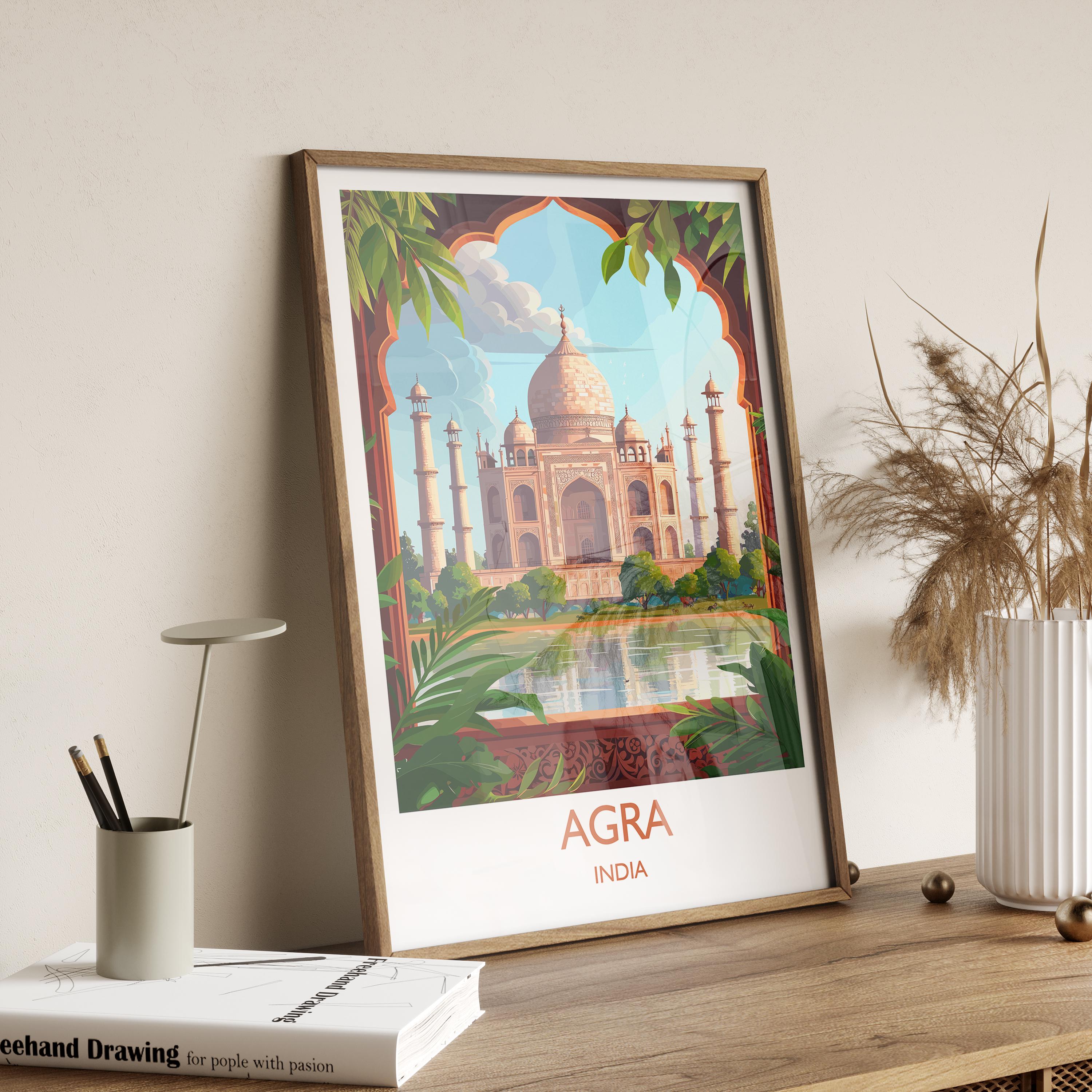 Agra Travel Print, Travel Poster of Agra, Taj Mahal Art Lovers Gift, Uttar Pradesh, India Wall Art NQ Media Designs