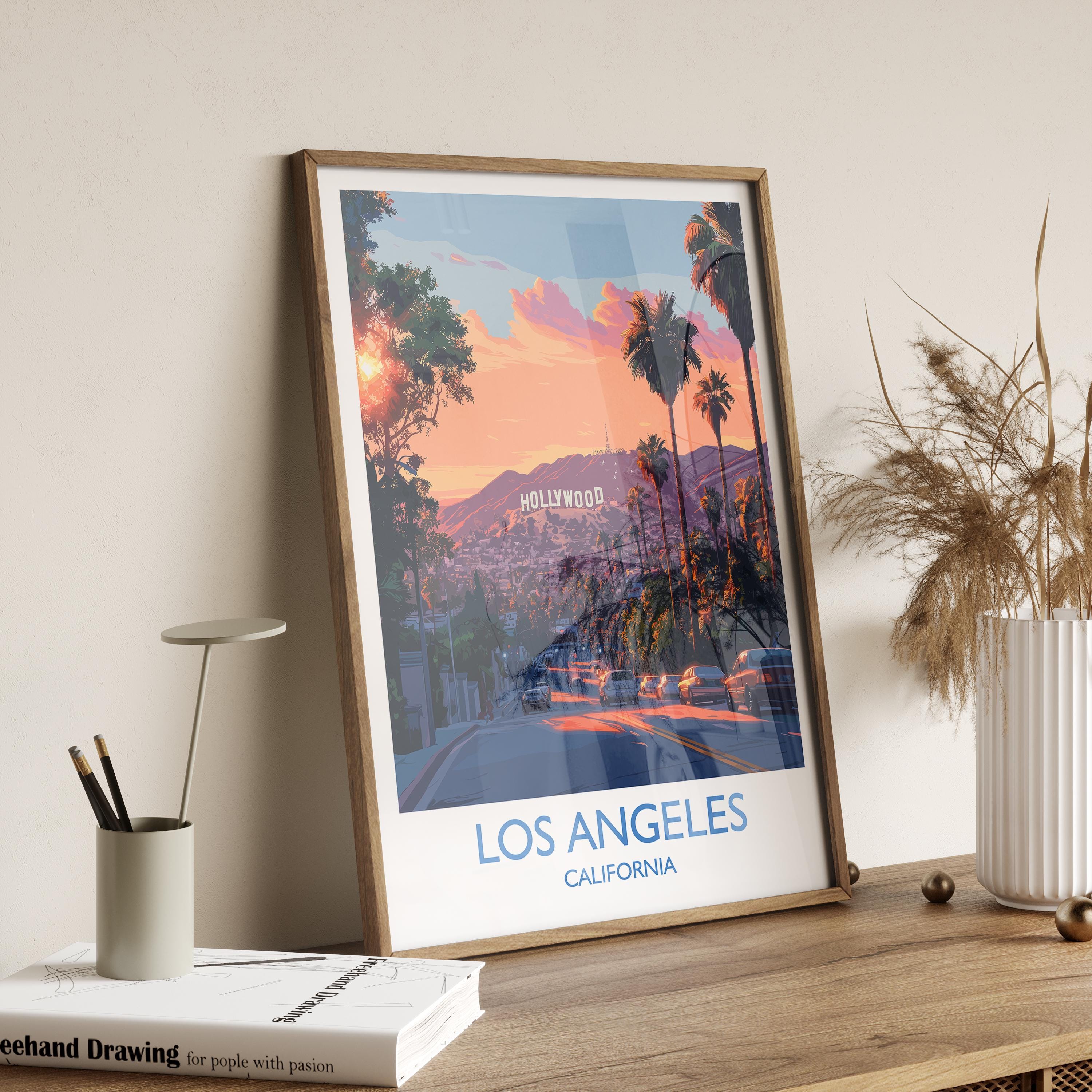 Los Angeles Travel Print, Travel Poster of Los Angeles, California, Los Angeles Art Lovers Gift, USA Gift, Wall Art Print NQ Media Designs