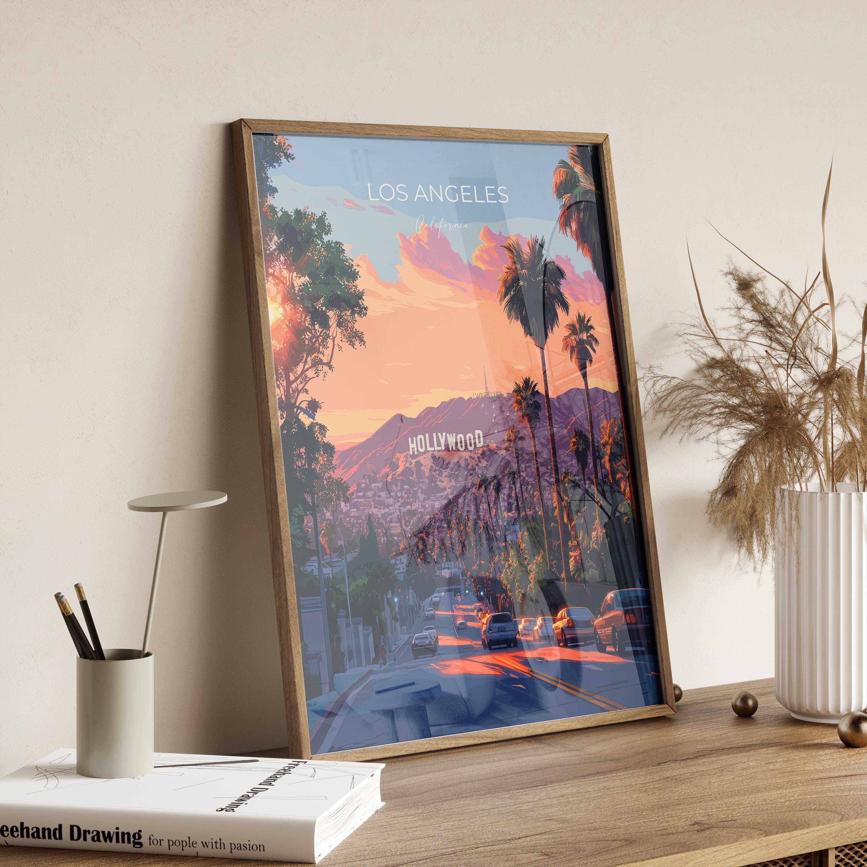 Los Angeles Travel Poster, Travel Print of Los Angeles, California, Los Angeles Art Lovers Gift, USA Gift, Wall Art Print NQ Media Designs