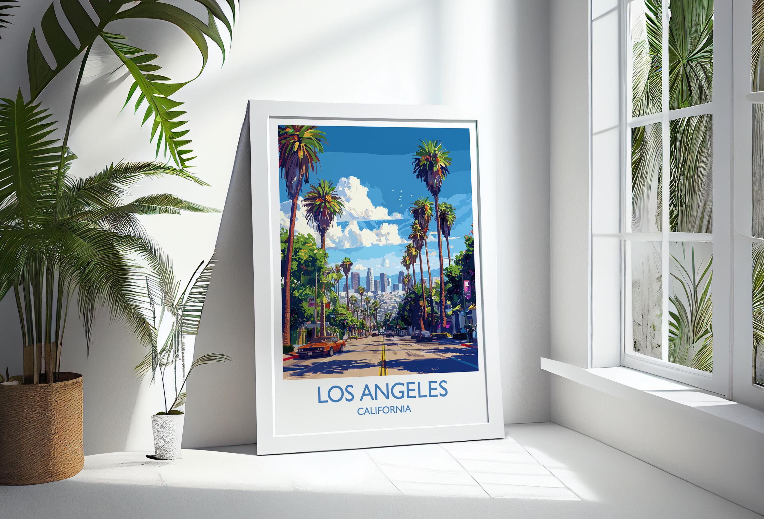 Los Angeles Travel Print, Travel Poster of Los Angeles, California, Los Angeles Art Lovers Gift, USA Gift, Wall Art Print NQ Media Designs